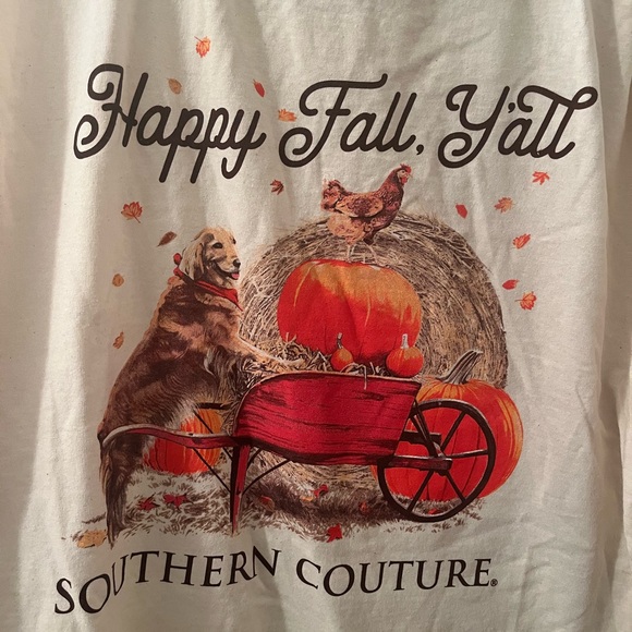 3X Gildan Cream Long Sleeve Tee with Fall Graphic - Picture 3 of 5
